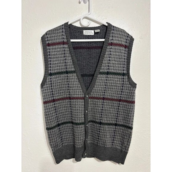Primo Maglia Other - Vintage Grandpa Sweater Vest Gray Striped Men’s L